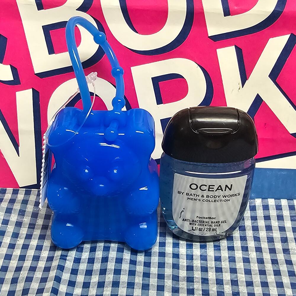BBW Blue Gummy Bear Pocketbac Holder & Ocean Men's Fragrance Line Refill